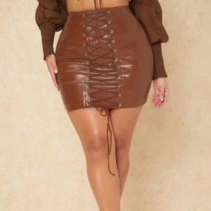 Brown faux leather skirt